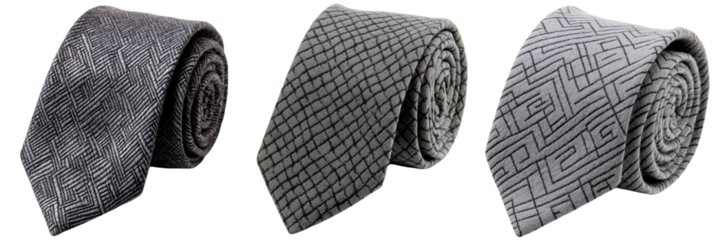 Stylish Gray Necktie Trio, isolated on transparent background. 