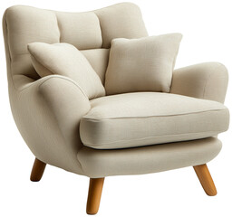 Modern Sofa with Wooden Legs, isolated on transparent background.