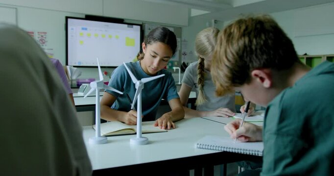 Group of Students in Classroom Studying Renewable energy
