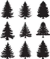 Obraz premium A bundle of minimalist pine tree silhouette vector, Pine tree vector silhouette. 