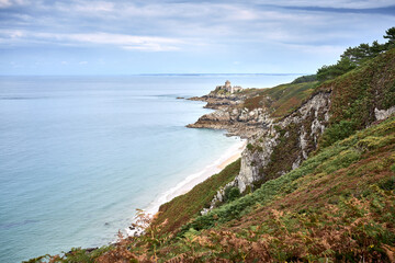 coastline of Côtes-d’Armor in Brittany with Fort la Latte next to Cap Frehel, France