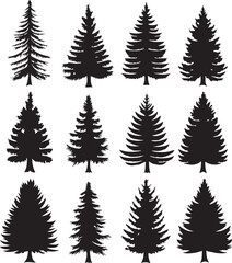 Obraz premium A bundle of minimalist pine tree silhouette vector, Pine tree vector silhouette. 