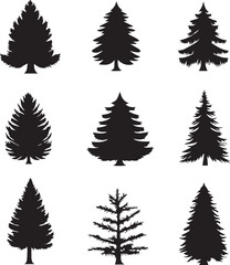 Obraz premium A bundle of minimalist pine tree silhouette vector, Pine tree vector silhouette. 