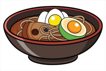 Asian noodle in broth with Beef tongue, meat mushroom on white background