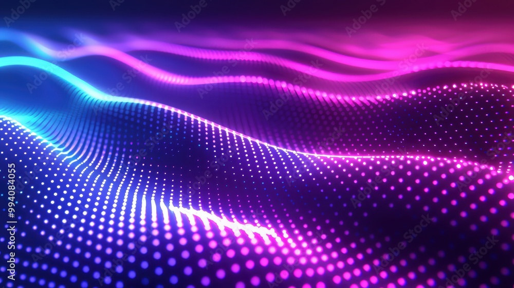 Poster vibrant waves of light form a mesmerizing backdrop, showcasing dynamic patterns in blue and pink hue