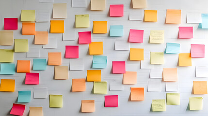 una pared con notas adhesivas para anotaciones o recordatorios etiquetas de colores mensajes para la planificacion y organizacion 