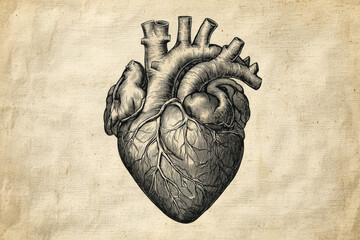 An engraved vintage anatomical drawing of heart, showcasing intricate details and textures. This artwork captures beauty of human anatomy in classic style, evoking sense of nostalgia and appreciation