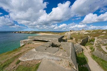 German bunker system as part of the atlantic wall in WW II in Brittany next to Camaret-sur-Mer, Brittany, France
