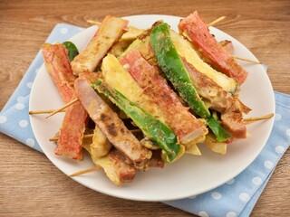 햄, 채소, 버섯, 게살 꼬치구이, 한국음식