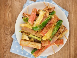 햄, 채소, 버섯, 게살 꼬치구이, 한국음식