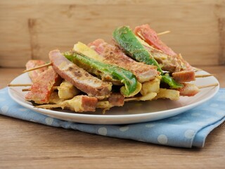 햄, 채소, 버섯, 게살 꼬치구이, 한국음식