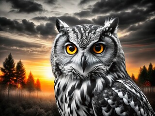 Elegant Black and White Owl Drawing Perfect for Nature Lovers and Wildlife Enthusiasts' Decor