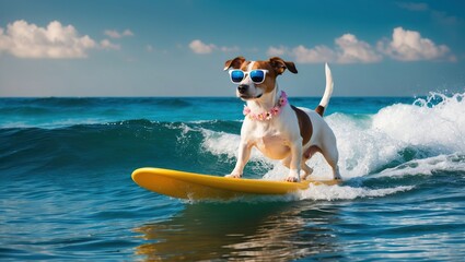 Playful Dog Surfing Vibrant Ocean