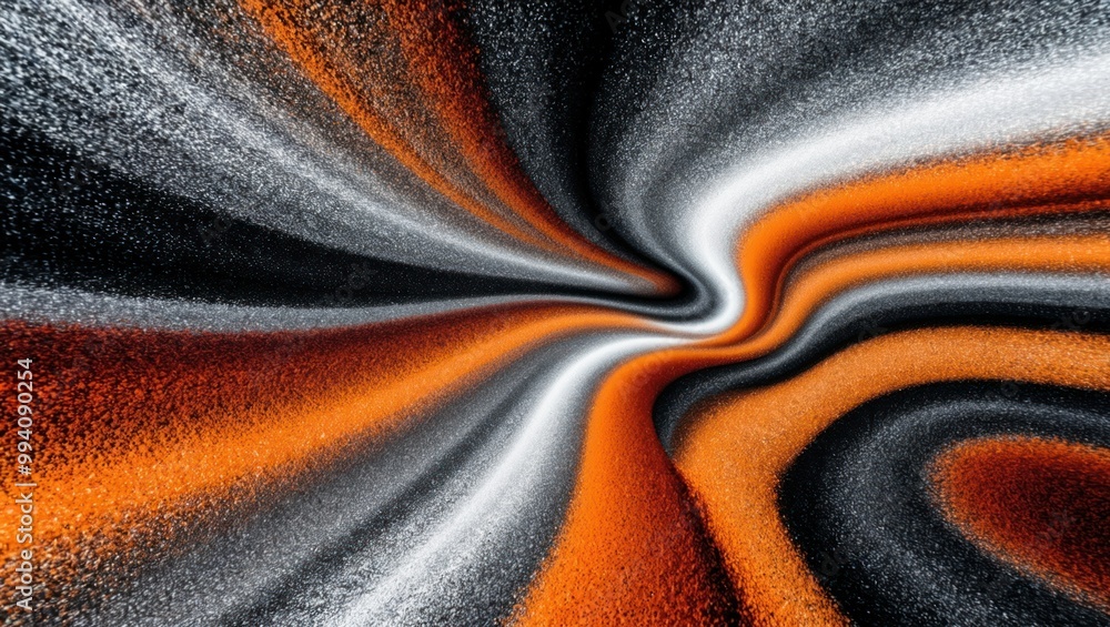 Poster dynamic abstract swirl artwork blending orange, black, and white, creating an energetic and captivat