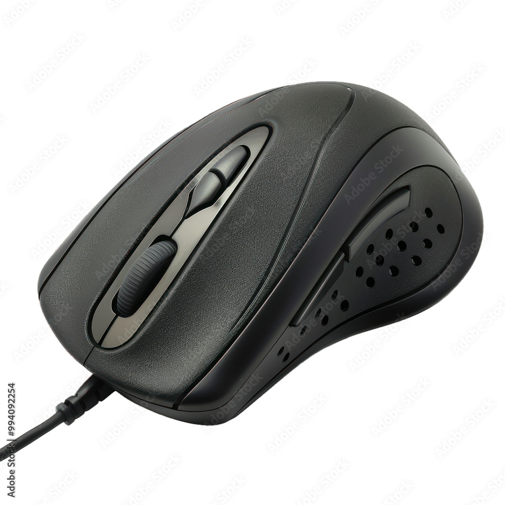 Poster black wireless computer mouse with ergonomic design and side buttons for comfortable use