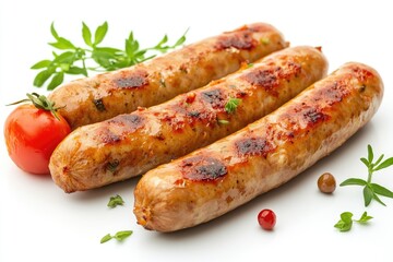 chicken sausages and tomato isolated on a white background