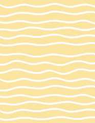 Wavy stripes print background. uneven hand drawn waves vector pattern. Striped abstract template. Cute squiggle streaks texture. white bars on yellow, beige backdrop.