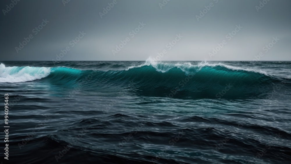 Poster dark blue ocean waves rolling under a moody sky create a tranquil yet dynamic atmosphere perfect for