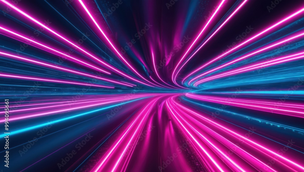 Poster vibrant neon lights swirl and pulse in an abstract tunnel, creating a dynamic, futuristic atmosphere