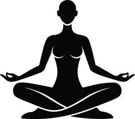 A Woman yoga silhouette vector art, female yoga illustration, people yoga silhouette design with no background