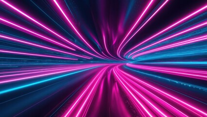 Fototapeta premium Vibrant neon lights swirl and pulse in an abstract tunnel, creating a dynamic, futuristic atmosphere filled with energy and motion.