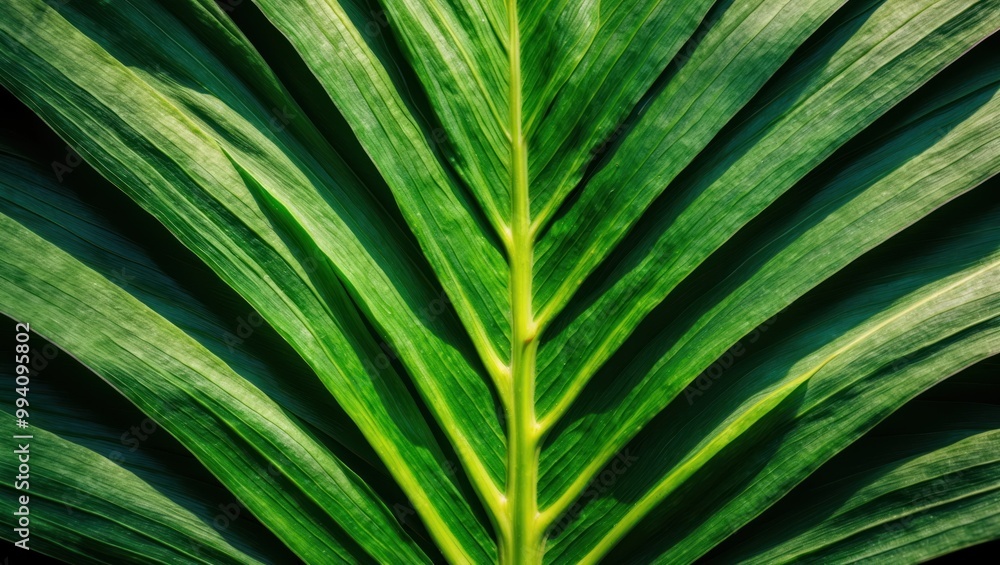 Poster close-up of a vibrant green leaf, showcasing intricate textures and patterns, suitable for nature-re