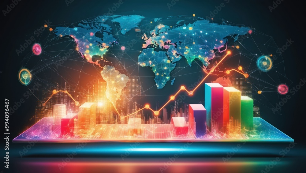 Aufkleber vivid digital representation of global data analytics with charts and graphs illustrating business t