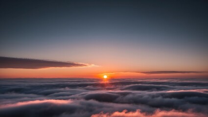 Fototapeta premium A serene sunset above clouds reveals vibrant orange and blue hues, creating a tranquil atmosphere ideal for relaxation and inspiration.