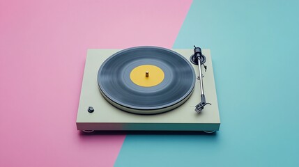 Fototapeta premium a vinyl turntable on pastel color background