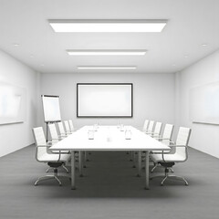 Fototapeta premium Modern White Conference Room with Whiteboard and Table