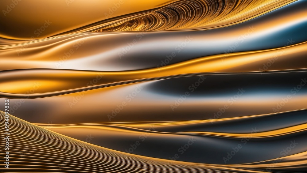 Poster stunning abstract design featuring fluid waves in gold and blue colors, creating a dynamic and elega
