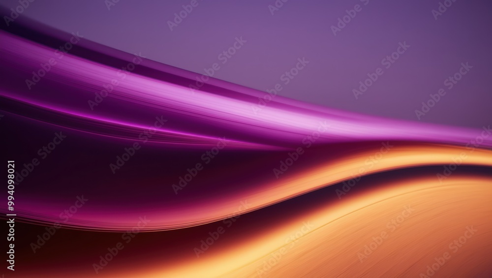 Poster vivid abstract image featuring smooth flowing curves in purple and orange hues, creating a serene an