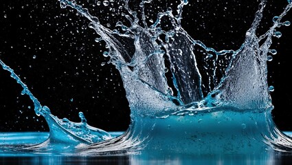 Dynamic water splash captured in high-speed photography, showcasing energy and fluid beauty, ideal for creative projects and nature-themed topics.