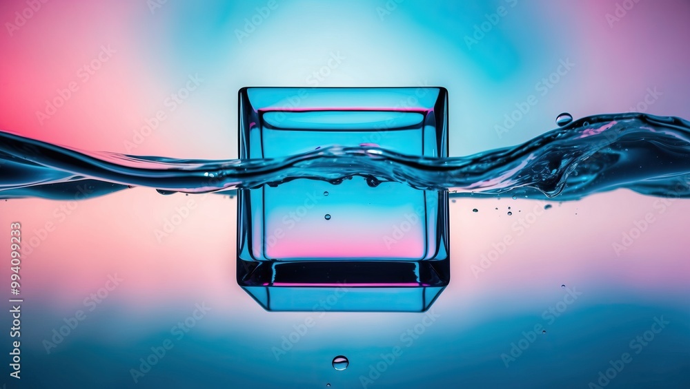 Aufkleber vibrant abstract image featuring a glass cube submerged in water, showcasing dynamic movement and st