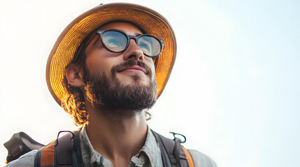 primer plano de cara viajero mochilero aventura