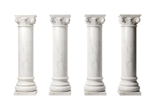 Four white marble pillars isolated on transparent background