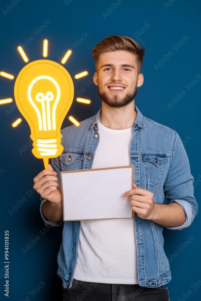 Poster young startup founder reviewing pitch deck for innovative idea presentation at networking event