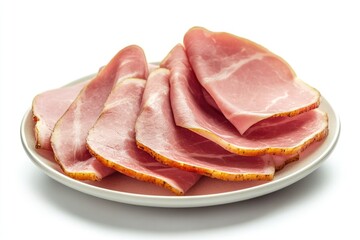 slices of ham isolated on a white background