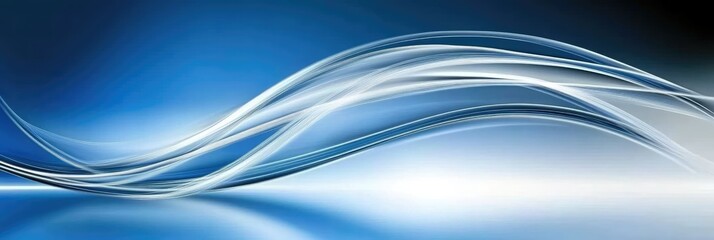 Fototapeta premium Abstract blue background with wavy lines creating flowing shape. Panorama, panoramic banner