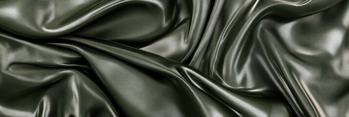 Fototapeta premium Elegant dark green silk fabric flowing in the air panoramic banner