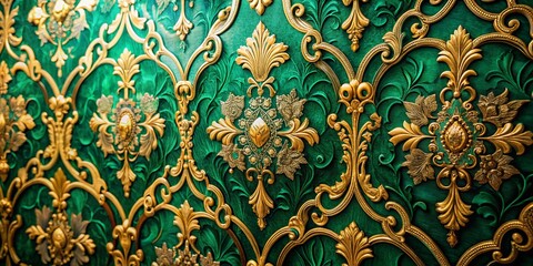 Fototapeta premium Elegant Emerald and Gold Wallpaper Design for Luxurious Interior Decor and Stylish Backgrounds