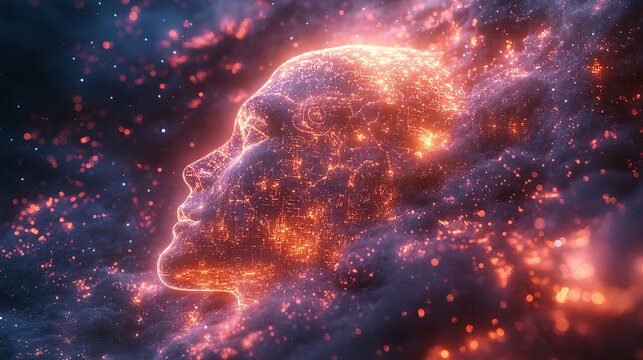 Animated virtual digital space of artificial intelligence.  