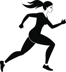 A Woman running silhouette vector art illustration design black color, young femal running silhouette