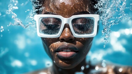 Fototapeta premium White glasses and water splashing around the person’s head