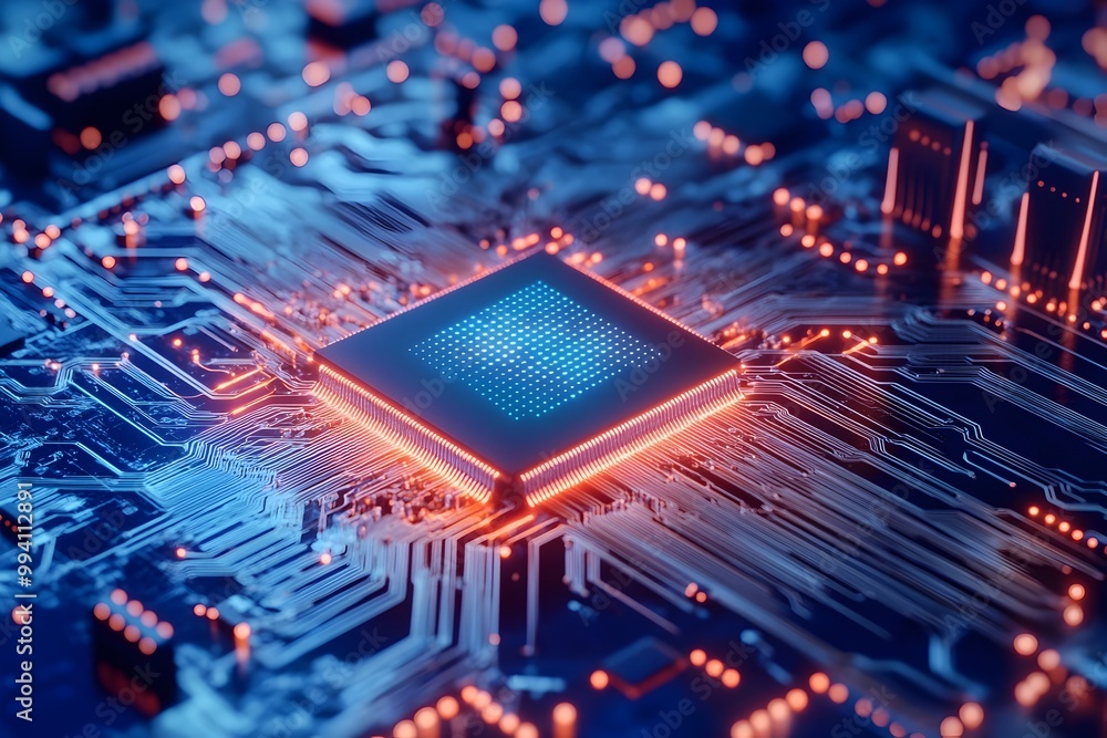 Poster futuristic quantum computing concept featuring an abstract digital backdrop representing the cutting