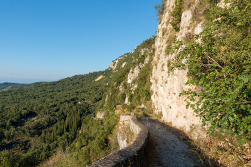 The famous donkey path or Gaidouromonopati in Corfu, Greece, built on a cliff with amazing views to the sea