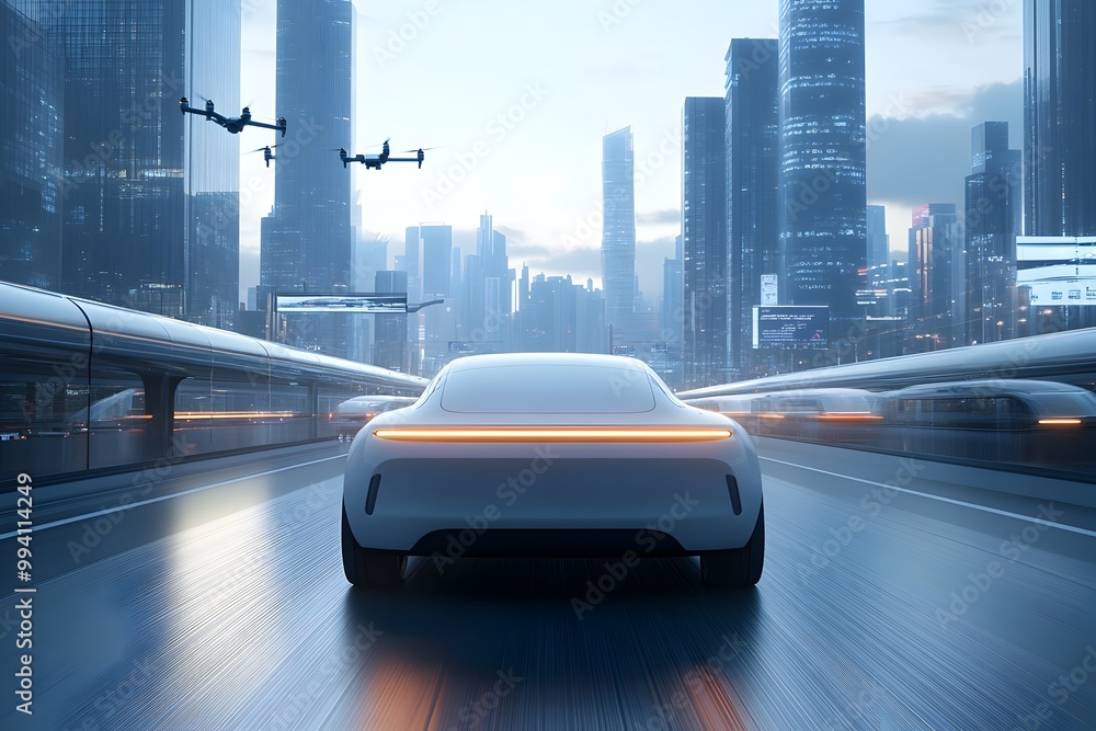Poster a futuristic transportation hub featuring autonomous vehicles hyperloop systems and drone delivery s