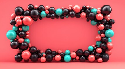 Obraz premium Vibrant balloon frame on red background with copy space