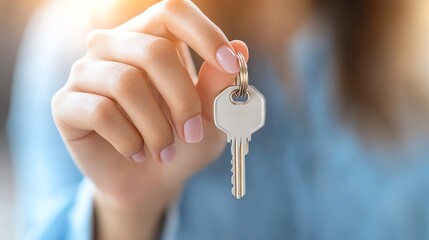 Close-up of a hand holding a key, symbolizing ownership, real estate, and new beginnings.