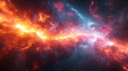 Obraz premium A cosmic firestorm erupts across the canvas, a swirling chaos of fiery energy and celestial dust